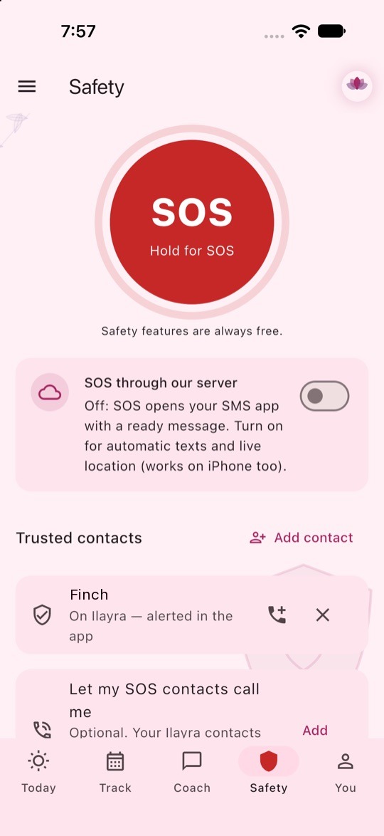 Der SOS-Bildschirm in der Ilayra-App